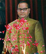 Floral tributes being paid to Dr B.R. Ambedkar on his 117th birth anniversary on the Parliament premises in New Delhi on Monday.