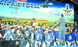 The Air Warriors, a musical band of the Indian Air Force, performs in Amritsar to celebrate Baisakhi
