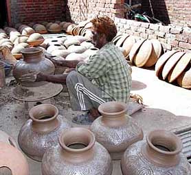 A potter at work in Ambala on Tuesday. 