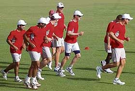 GEARING UP: Ahead of the IPL tournament, the Mohali team undergo a light training session at the PCA ground on Tuesday.
