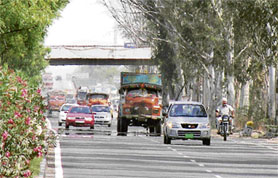 A mirage effect created on a road in Ambala on Tuesday. 