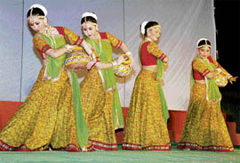   Artistes of the Shriram Centre for Art, New Delhi, give a dance presentation on Krishna Leela. 