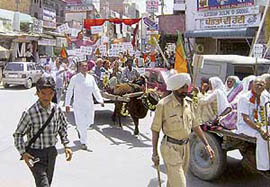 BJPs protest march against rising prices in Sangrur on Tuesday.