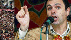 National Conference president Omar Abdullah addresses an election rally at Budgam Chowk in Srinagar 