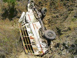 The ill-fated vehicle that fell into a khad near Kharkoli village on the Dadahu-Sangrah-Haripurdhar road, around 51 km from Nahan, on Thursday.