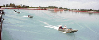 Participants learn boating in the holy Brahamsarovar in Kurukshetra.