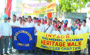 Kids take part in Heritage Walkorganised by INTACH in Amritsar on Friday. 