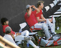 (From left) Kings XI Punjabs S Sreesanth, James Hopes and Brett Lee prepare on Friday for the DLF IPL match against Chennai Super Kings at the PCA Stadium in Mohali on Saturday.