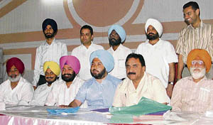 Office-bearers of the Jagtar Singh Memorial Hockey Society at a press conference in Ludhiana. 