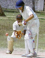 A batsman plays a shot during a match at SCD Government College in Ludhiana on Sunday.