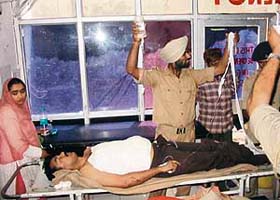 One of the injured CRPF men, who was shot at by his colleague, being rushed to the GMC hospital, Jammu