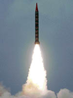 A Hatf-VI (Shaheen-II) missile, with a range of 2,000 km, takes off during a test flight from an undisclosed location in Pakistan on Monday. 