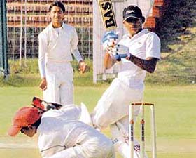 A match between APJ, Kharar, and Cricket Stadium-16 team in progress during the 2nd CCA U-13 Gold Cup Cricket Tournament in Chandigarh