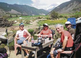This group of foreign trekkers seems to enjoy nature at its best during their trek in Kangras Bhangal area in the Dhauladhar ranges