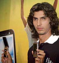 Cricketer and brand ambassador of Fly phones, Ishant Sharma at the launch of companys mobile phones in New Delhi on Wednesday. The company launched two models, MC100 and LX610, priced between Rs 7,000 and 8,000.