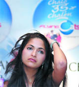 Femina Miss India World 2008, Parvathy Omanakuttam (C) during a function organised by Flying Cats, an airhostess training school, in the Capital