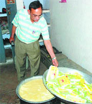 The expired vegetable ghee which was seized from a shop in the Saidan Gate market in Jalandhar.