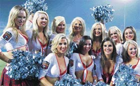 Cheerleaders pose for lensmen during an IPL T20 match between Deccan Chargers and Delhi Daredevils at Rajiv Gandhi International Cricket Stadium in Hyderabad recently
