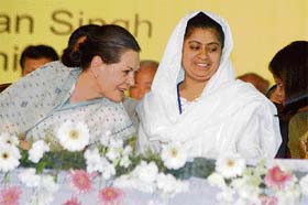 Chairperson of the UPA Sonia Gandhi speaks to delegates during the National Panchayat Convention in New Delhi