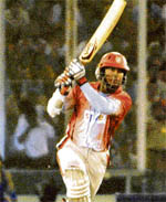 Kings XI Punjabs Kumara Sangakkara, who was adjudged Man of the Match, in action against Mumbai Indians in the DLF IPL Twenty20 match at the PCA Stadium in Mohali 