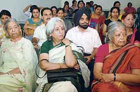 Dr S. Bambah, vice-president of the Blood Bank Society (extreme right) during the seminar at Sector 37, Chandigarh, on Saturday.
