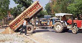 The tractor-trailer that caused a traffic jam in Phase I, Mohali