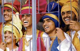 Students of Kendriya Vidyalaya ‘K’ Area, Zirakpur, watch a cultural programme from their classroom during the annual function of the school