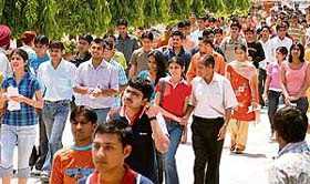 Students come out after appearing for the AIEEE at DAV School, Sector 15, Chandigarh
