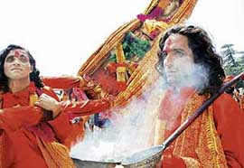 Devotees with the palanquin of Chamunda Devi on its arrival in Shimla on Sunday.