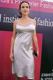 International model Lisa Degerfeldt gives a pose at the inauguration of the JD Institute of Fashion Technology in Jammu on Sunday. 
