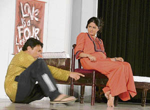 Kachche Lamhe, a play, in progress at Guru Nanak Bhawan in Ludhiana on Saturday. 