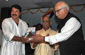 BJP leader L.K. Advani along with actor Mammootty at the release of the formers autobiography My Country, My Life at Kochi on Sunday.