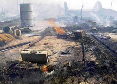 Jhuggis on fire at Adarsh Nagar Colony in Kharar on Sunday. 