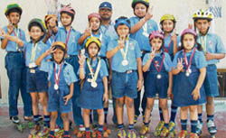 Skaters from The Gurukul School display their medals in Chandigarh