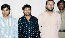 Kunal (right), Ramkori and Mahesh, the three murder accused, in police custody in Karnal