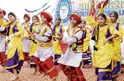 Students of Central School perform bhangra during their annual function in Karnal 