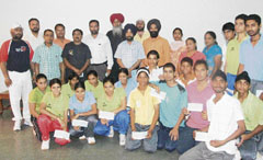 Trainees of Sports Authority of India training centre, who were given quarterly stipend cheques at a function organised in Ludhiana on Monday.