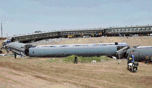 A view of the site where two trains collided in east China's Shandong province on Monday.