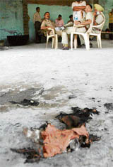 The charred clothes of a priest who was set on fire at Kajheri village, Chandigarh.