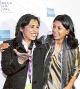 Actress Nandita Das with Pakistani film-maker Mehreen Jabbar at the Tribeca Film Festival in New York