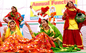 Students of the KV-1, Bathinda Cantonment, presenting an event at the annual function of the school on Wednesday. 