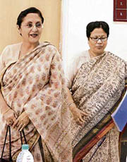 Controller general of defence accounts Bulbul Ghosh (left), along with principal controller of defence accounts Nita Kapoor, at a review meeting in Chandigarh on Wednesday.