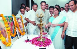 Anita Arya, vice-president of the Mahila Morcha BJP Delhi Pradesh, inaugurates a conference on "Investors Protection in New Economic Regime" in the Capital
