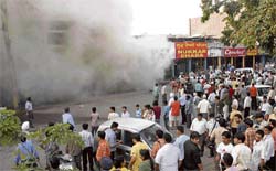 A view of the Sector 22 market where a fire broke out in Chandigarh on Thursday.