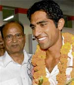 City rower Manjeet Singh, who made it to the Olympics, gets a warm welcome on reaching Chandigarh on Thursday