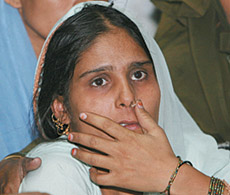 A shocked Shanoo, mother of 16-month-old Mantasha who was murdered during a robbery bid at her residence in Shahzadabag, near Inder Lok in the Capital on Thursday.