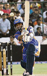 Rajasthan Royals S.A. Asnodkar in action during the IPL match against Kolkata Knight Riders in Jaipur on Thursday.