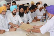 Candidates of different political parties like SAD ( left), BJP (middle) and Congress (left), along with their supporters, submitting their nomination forms to ADC Upjeet Singh Brar in Bathinda on Friday. The elections are slated for May 12. Tribune photos: Malkiat Singh