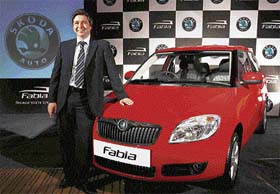 Thomas Kuehl, director (sales and marketing), Skoda India, unveils Fabia (1.2 MPI petrol) in Mumbai