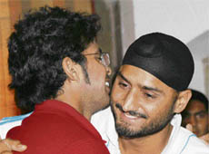 Harbhajan Singh will be out of the next 11 cricket matches while Sreesanth has been given a stiff warning